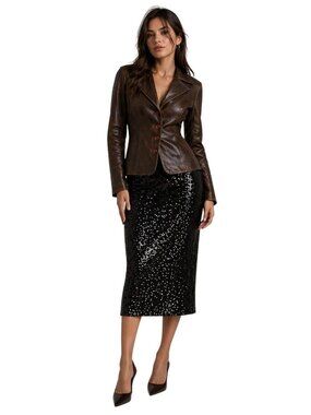 Wilsons Size Medium Womens Vintage Leather Brown Button-Up Jacket Collared